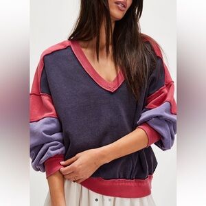 We the Free First Base V-Neck Sweatshirt in Celestial Indigo Combo